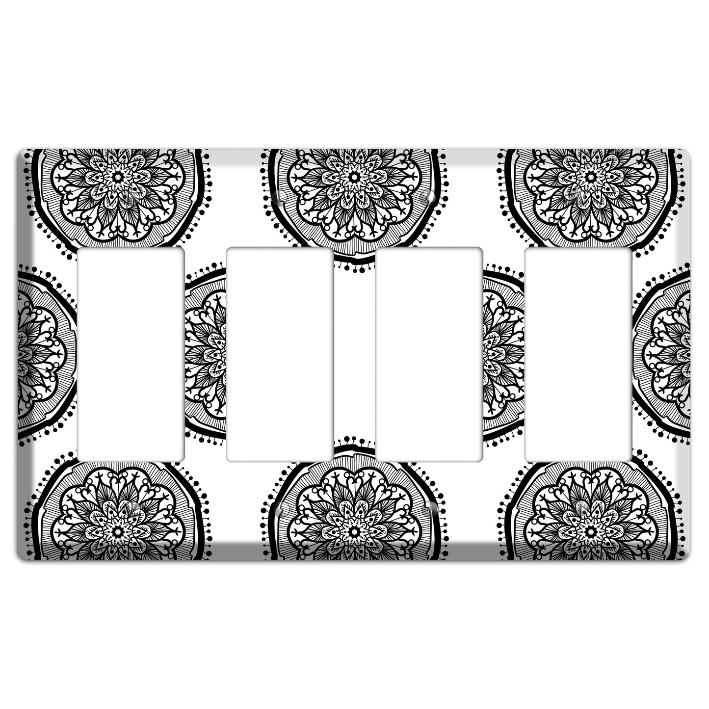 Mandala Black and White Style R Cover Plates 4 Rocker Wallplate