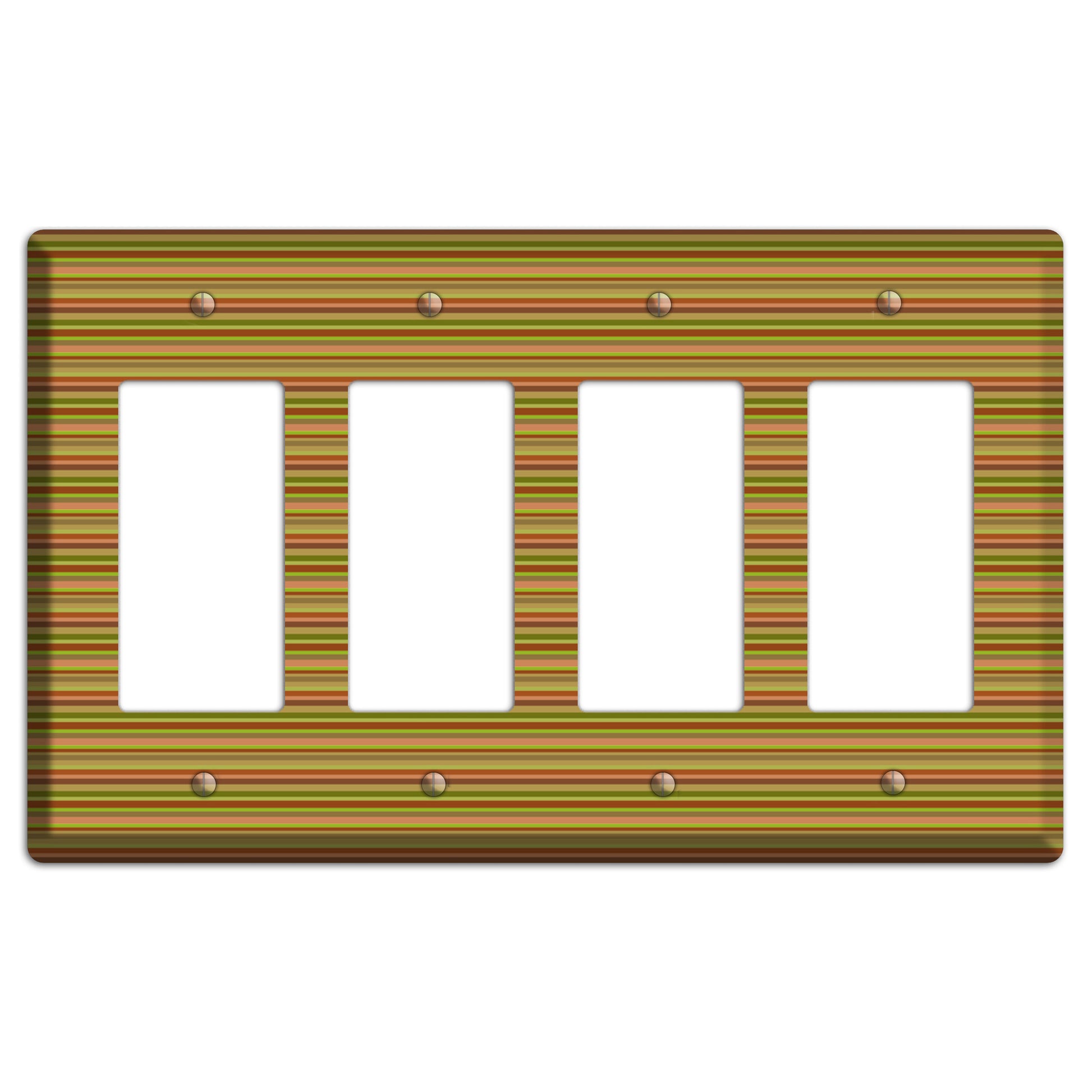 Multi Olive Burgundy Horizontal Stripes 4 Rocker Wallplate