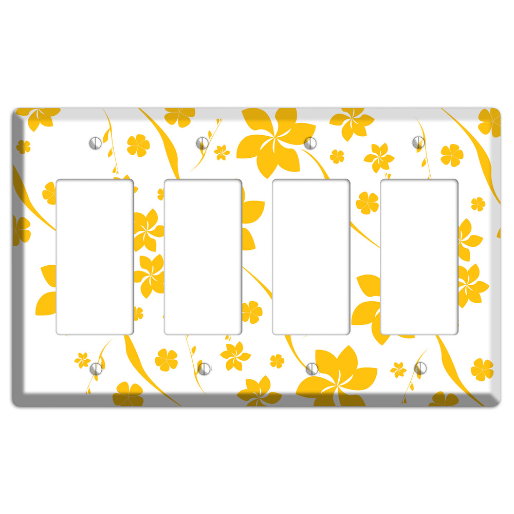 White with Yellow Flower 4 Rocker Wallplate