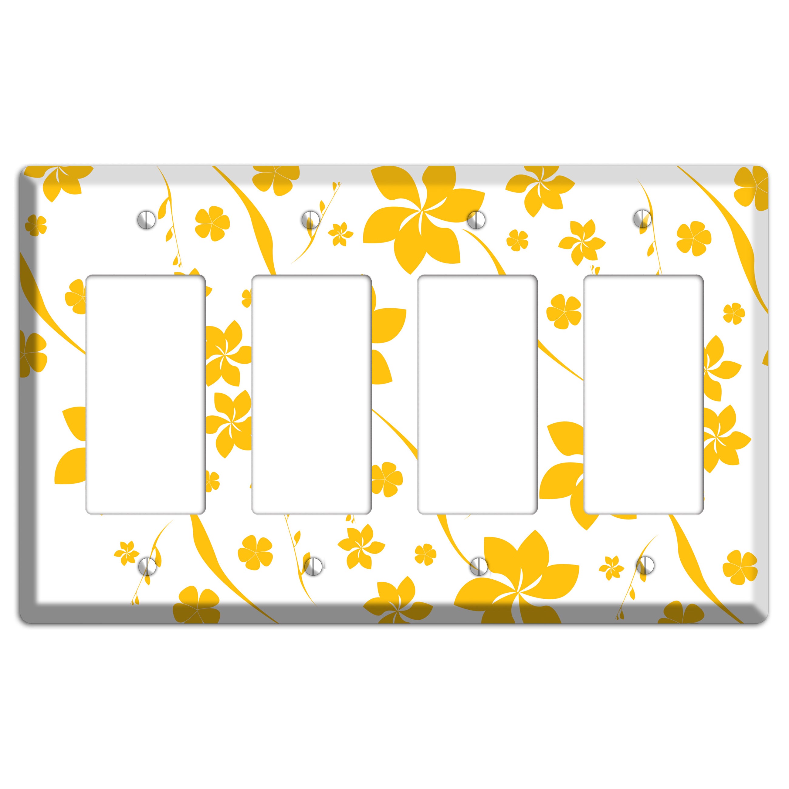 White with Yellow Flower 4 Rocker Wallplate