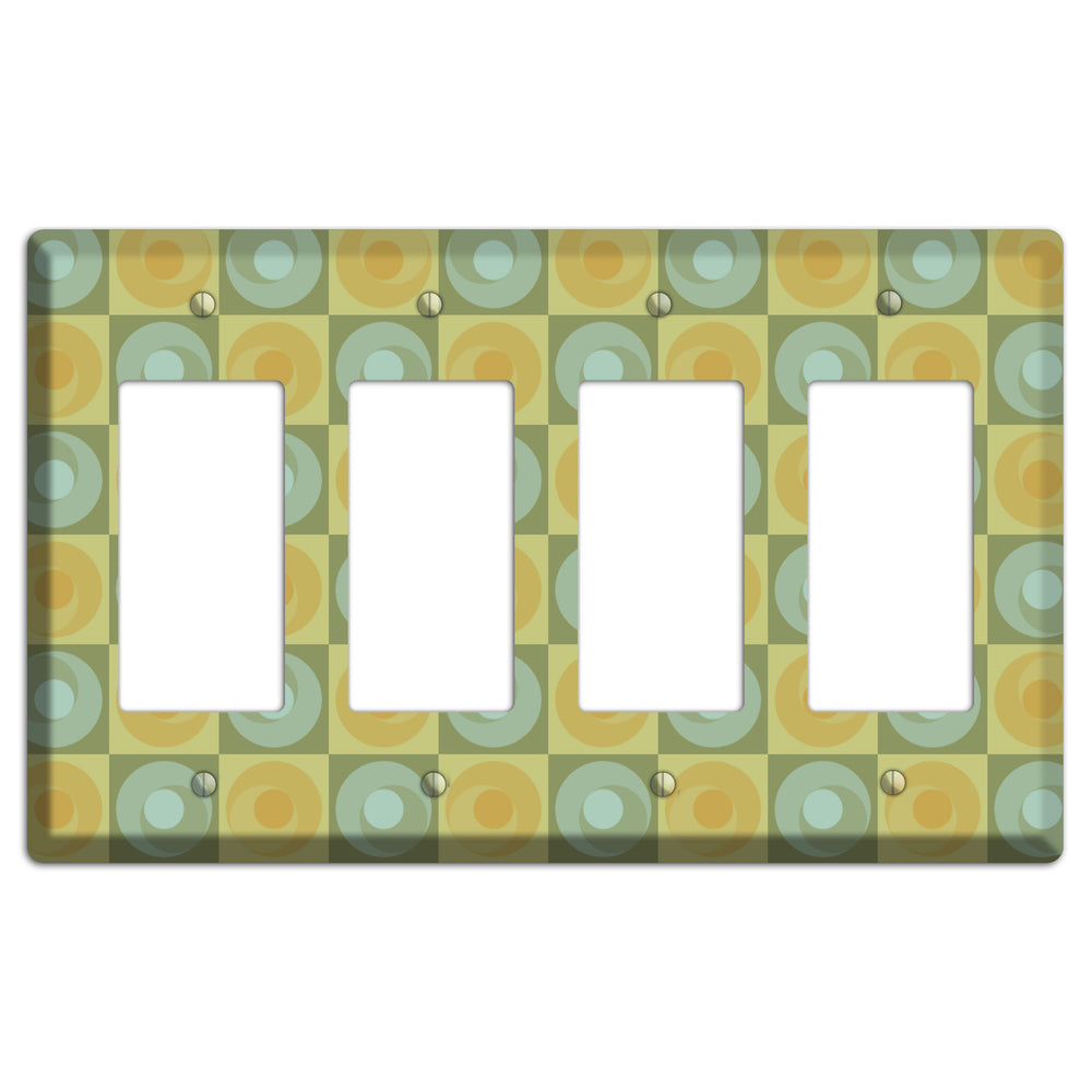 Multi Sage and Mustard Checked Circles 4 Rocker Wallplate