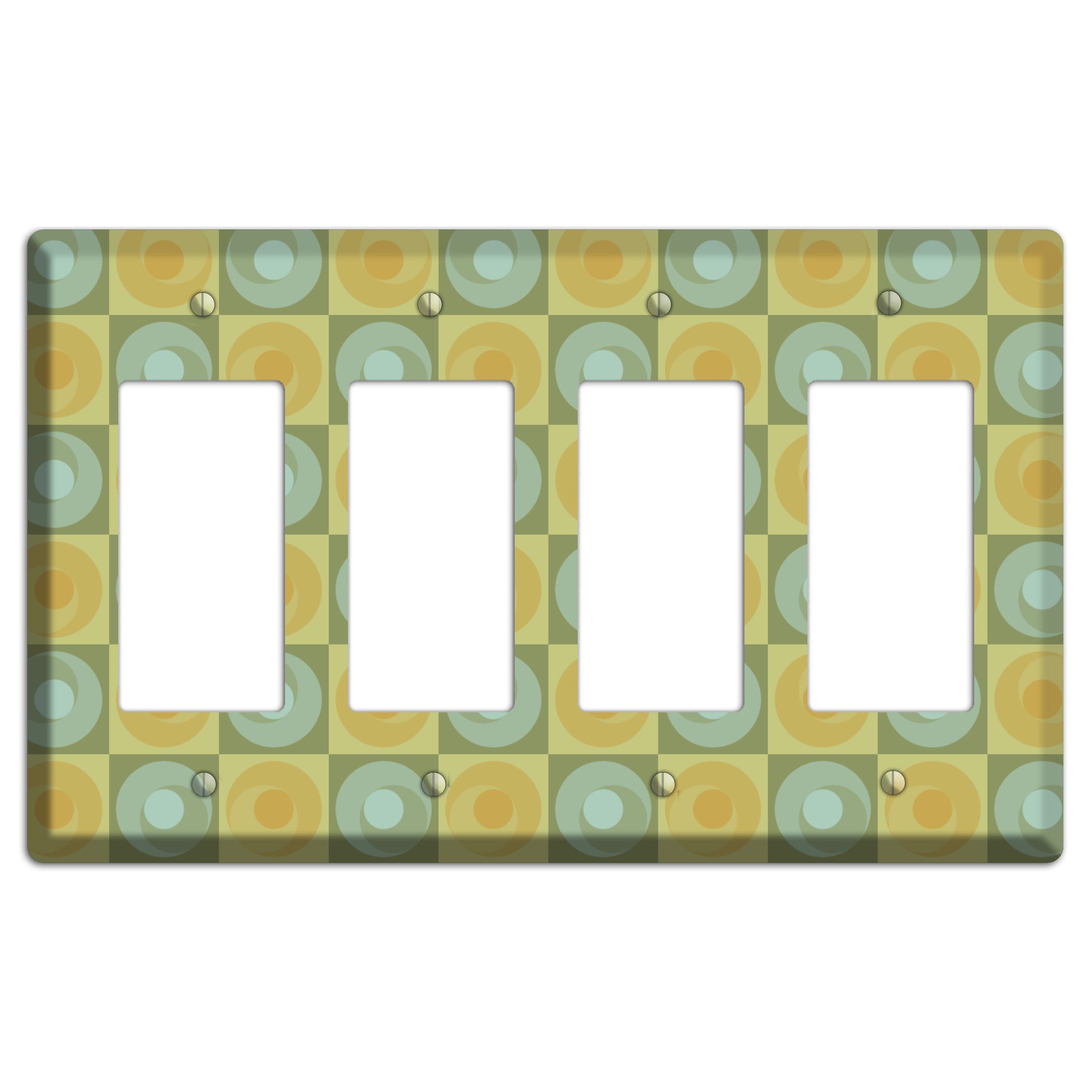 Multi Sage and Mustard Checked Circles 4 Rocker Wallplate