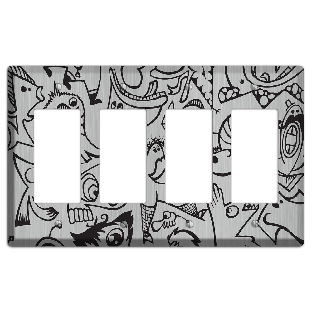 Whimsical Faces 2 Stainless Steel 4 Rocker Wallplate