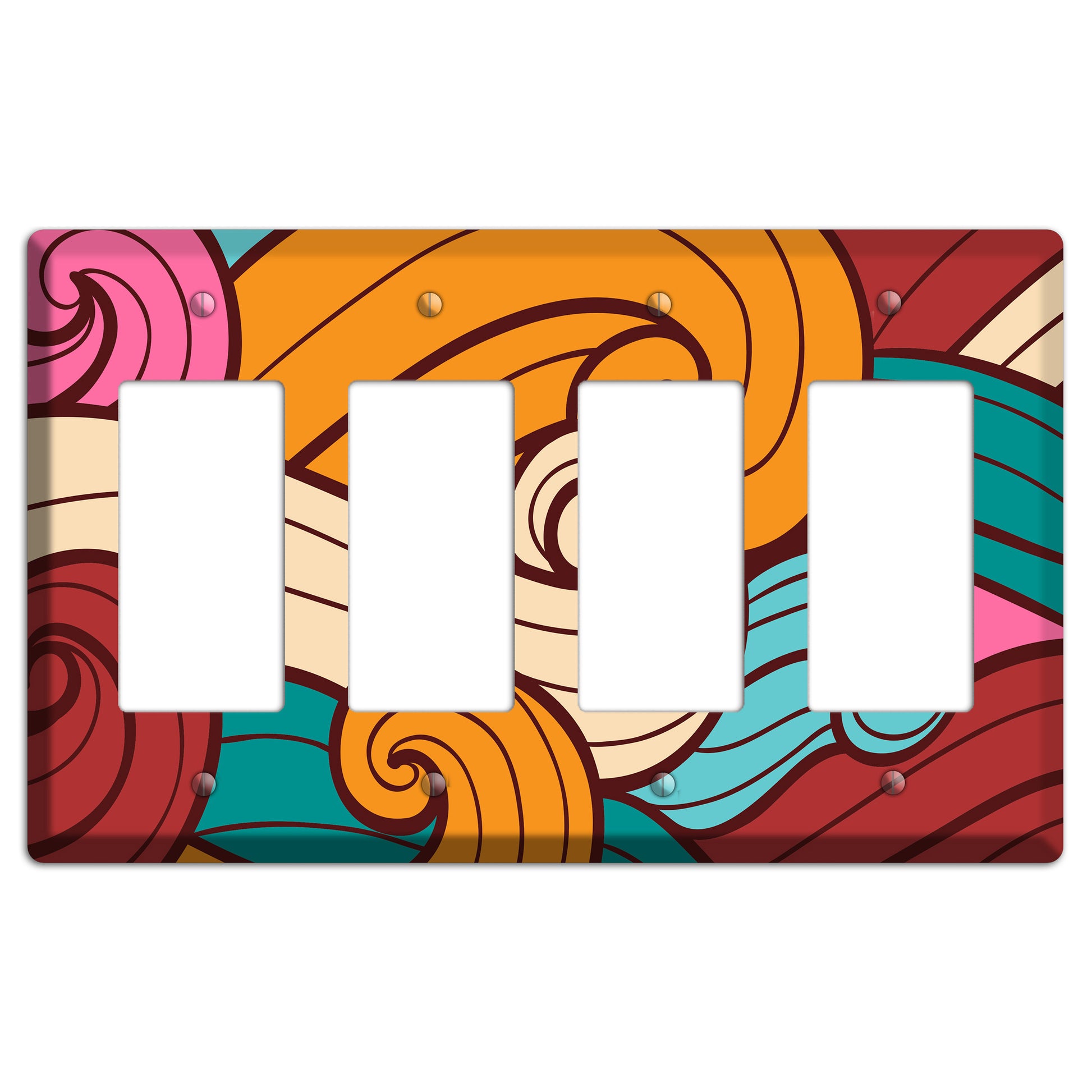 Abstract Curl Red & Cream 4 Rocker Wallplate