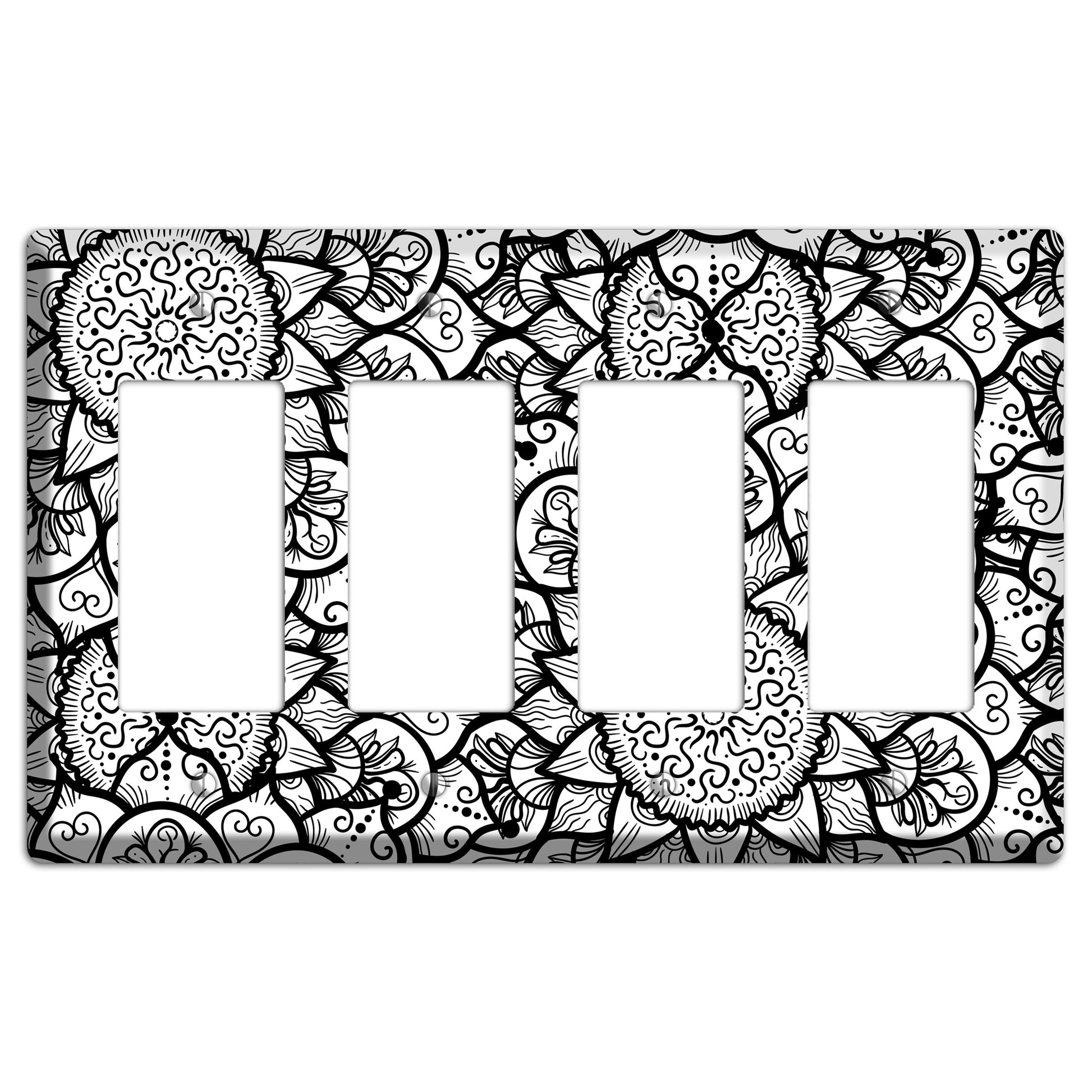 Mandala Black and White Style W Cover Plates 4 Rocker Wallplate