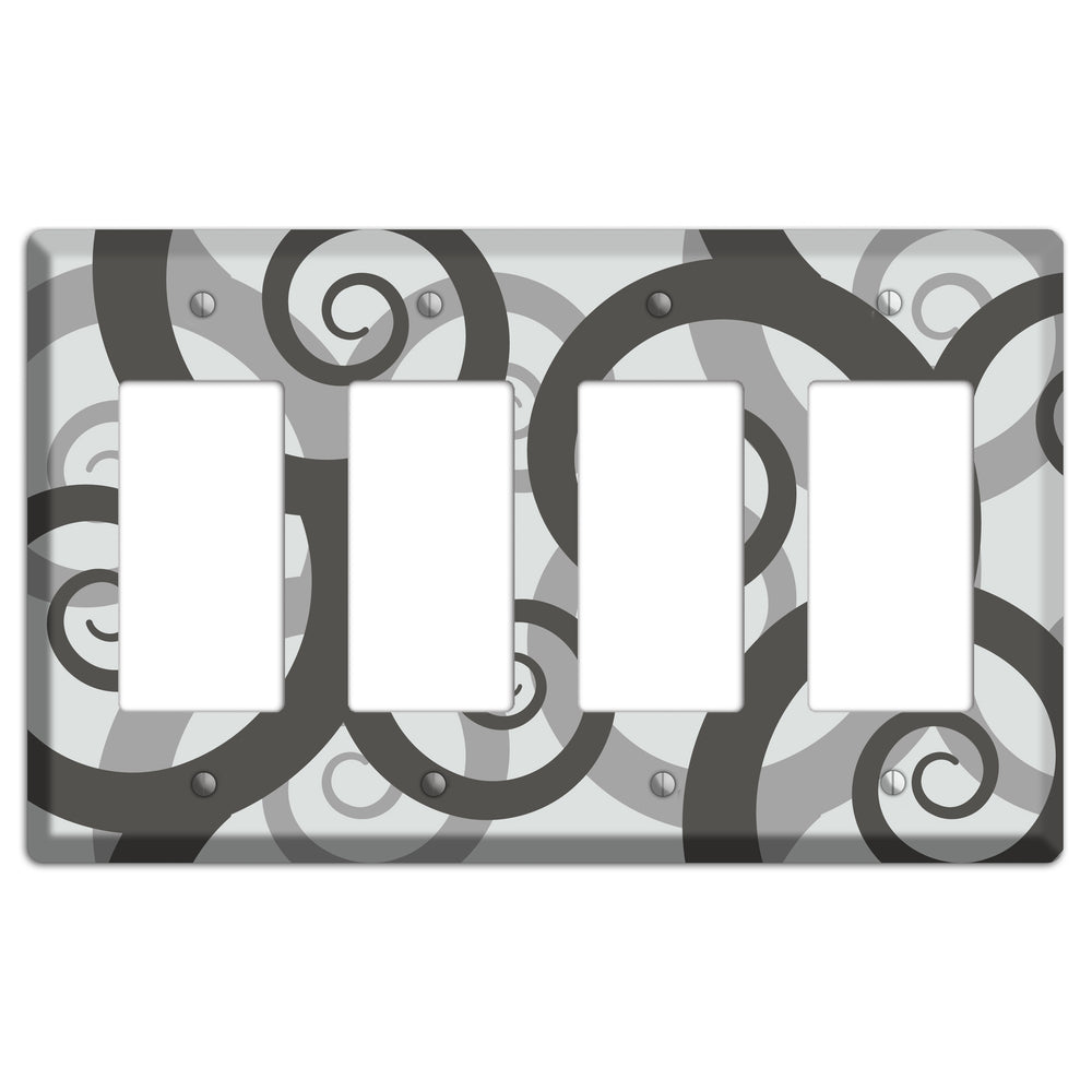 Grey with Black Large Swirl 4 Rocker Wallplate