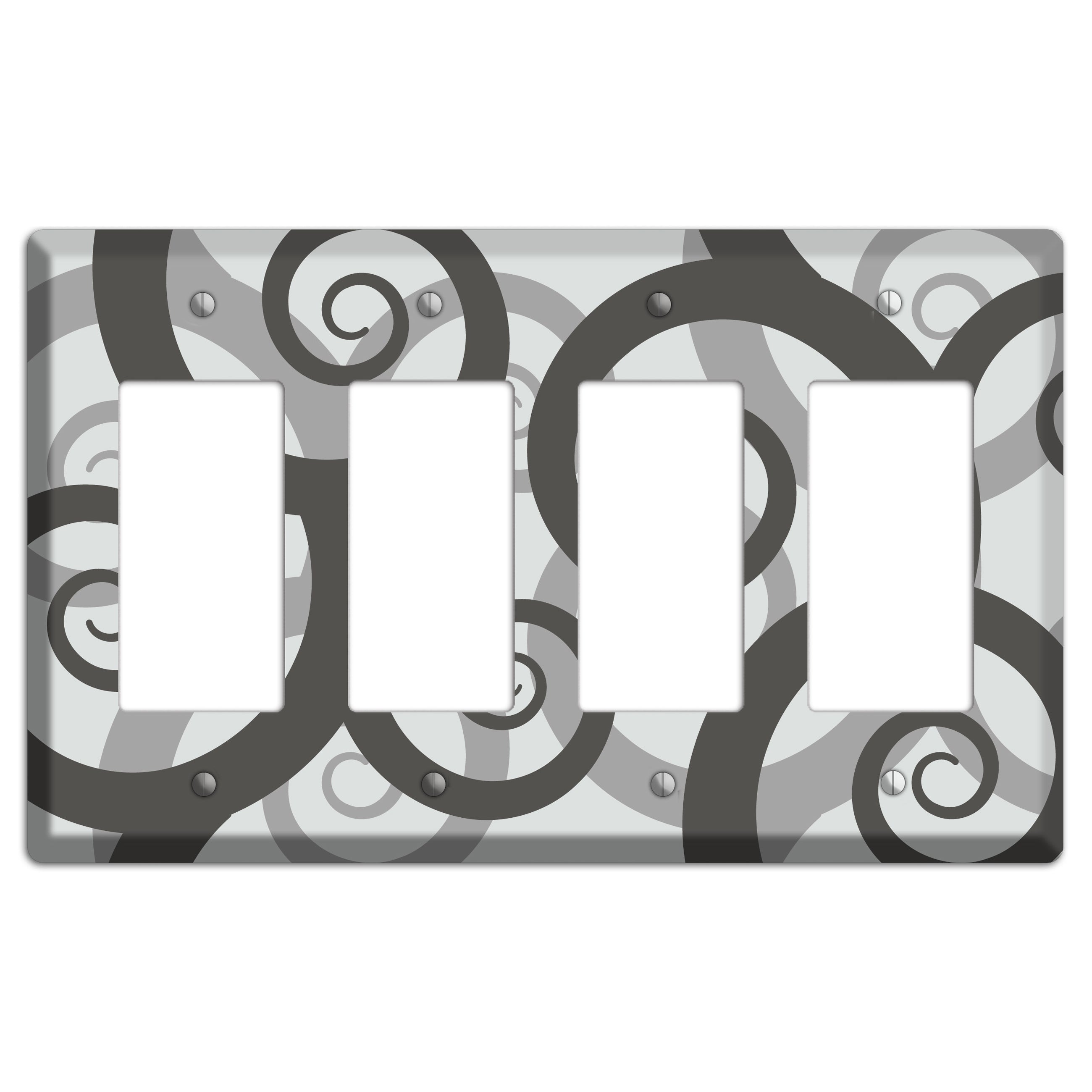Grey with Black Large Swirl 4 Rocker Wallplate