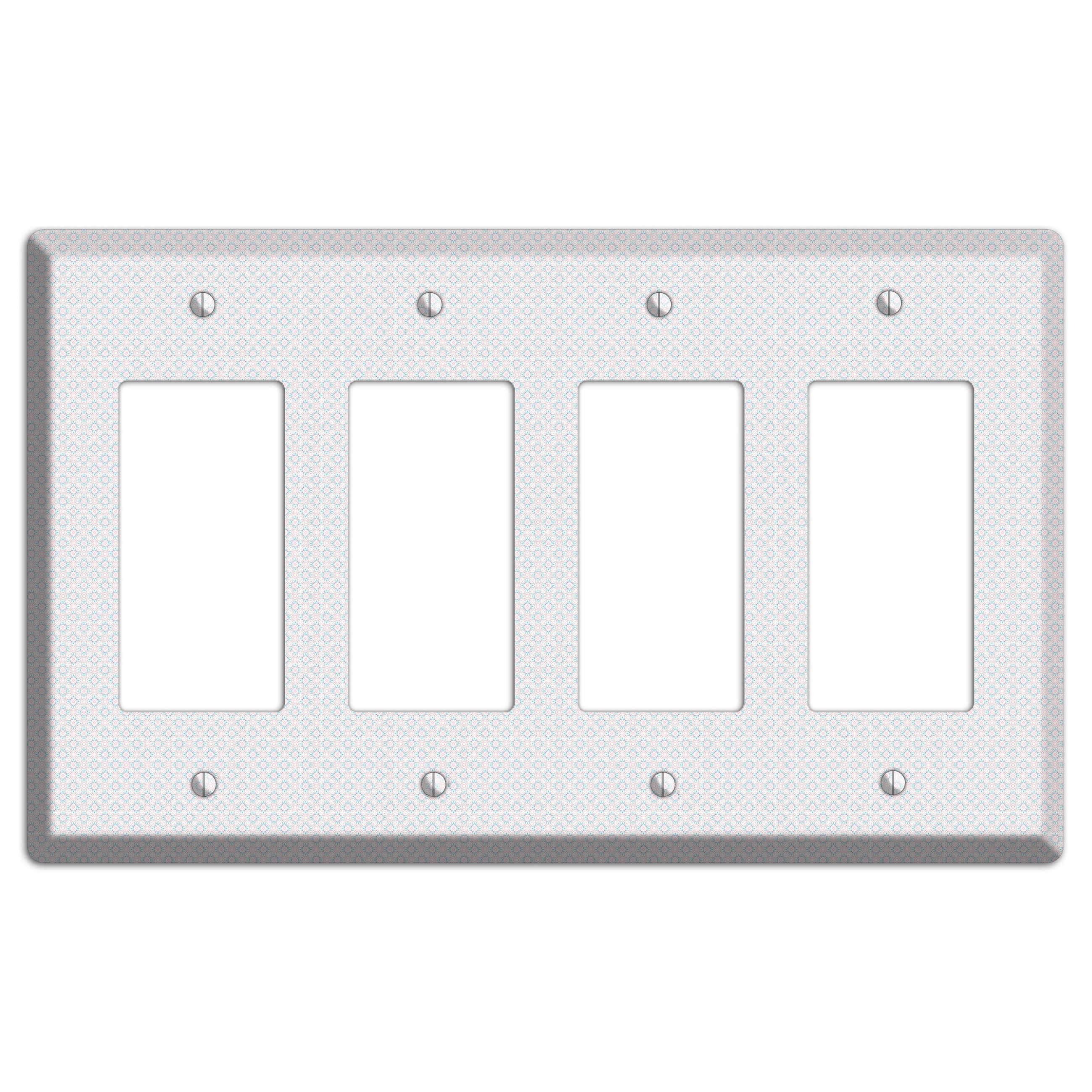 White with Light Blue Tiny Arabesque 4 Rocker Wallplate