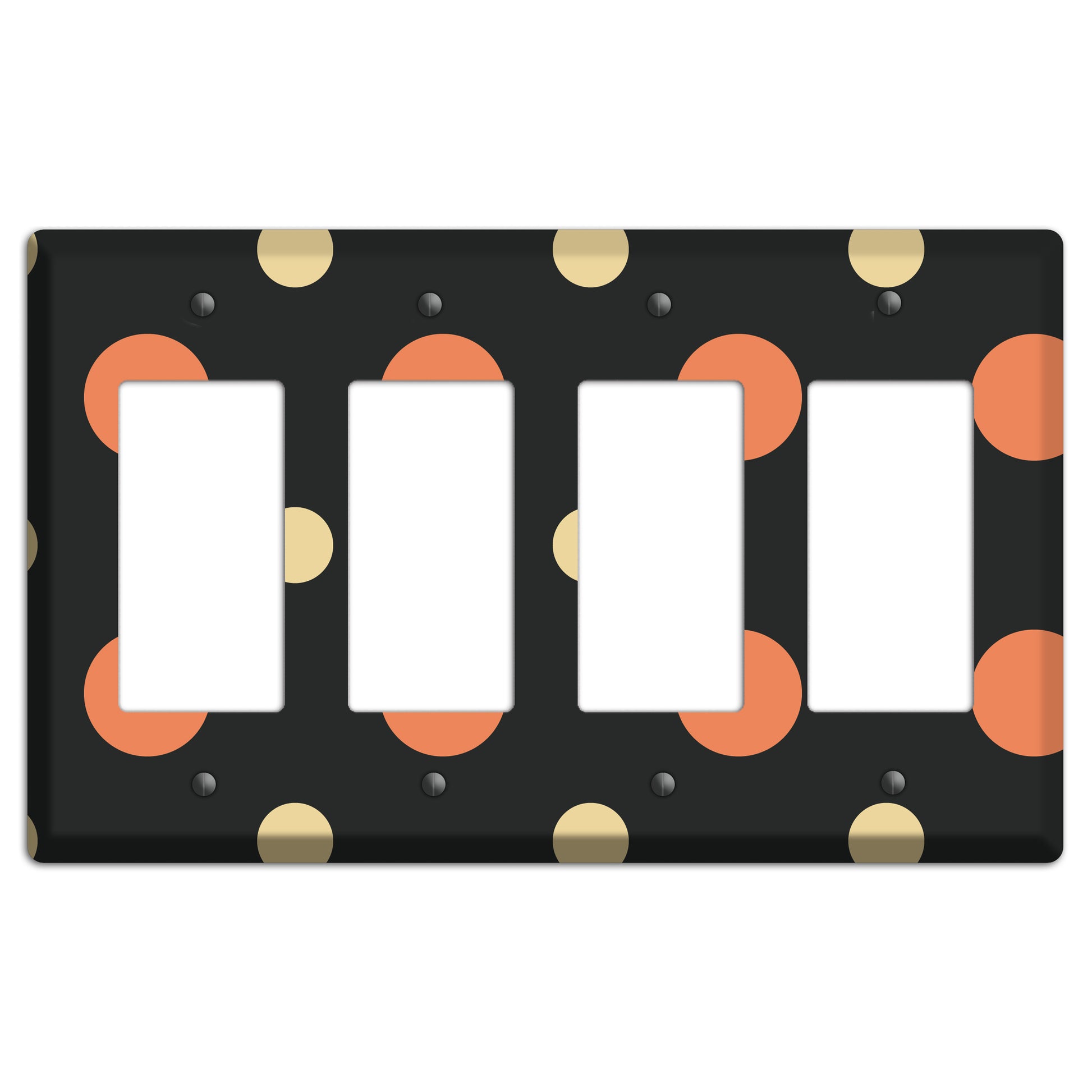 Black with Coral and Beige Multi Medium Polka Dots 4 Rocker Wallplate