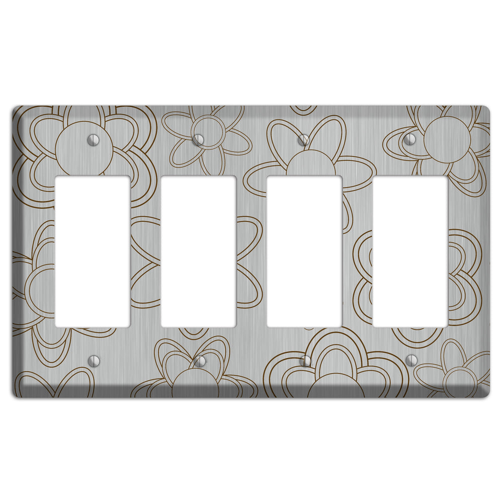Retro Floral Contour Stainless Steel 4 Rocker Wallplate