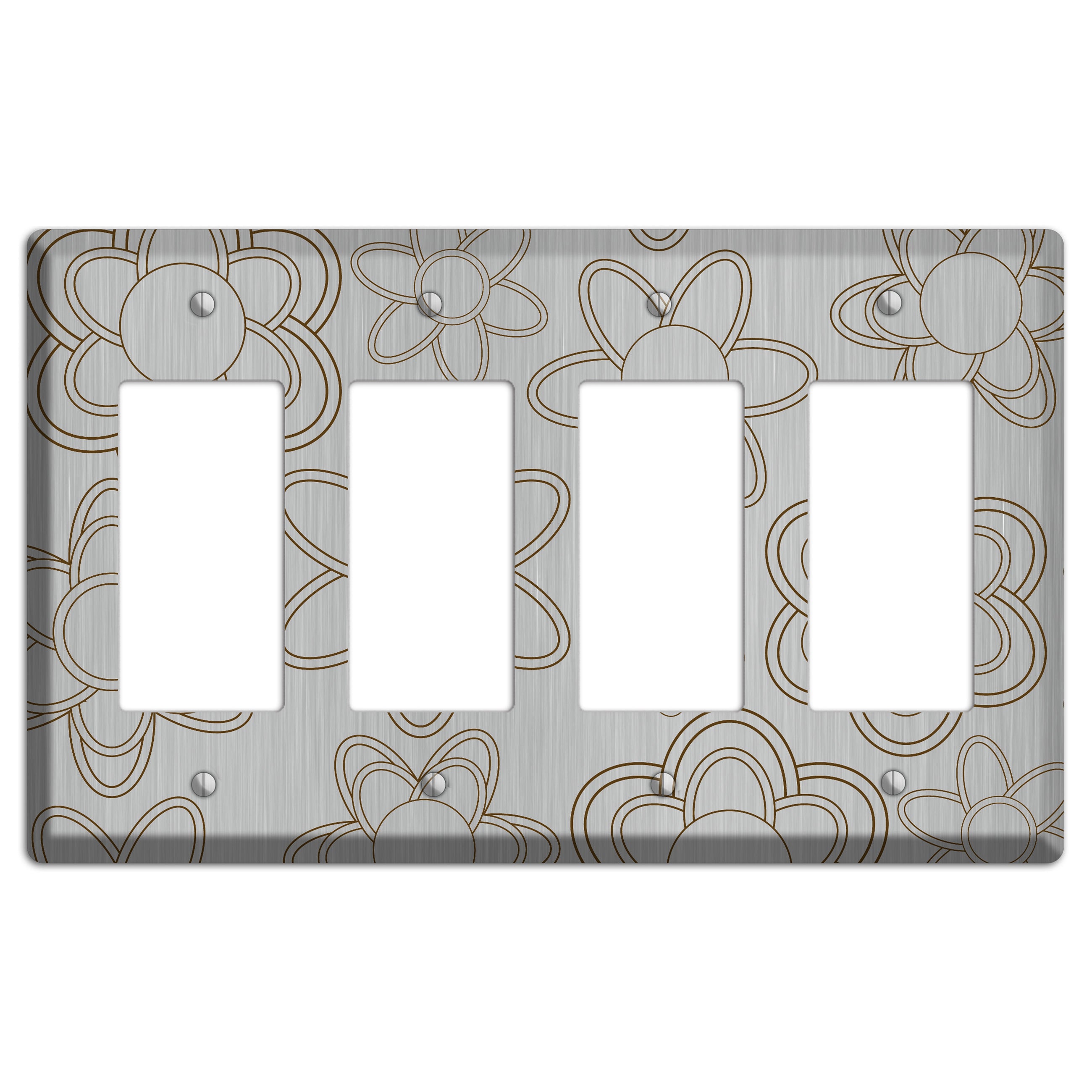 Retro Floral Contour  Stainless 4 Rocker Wallplate