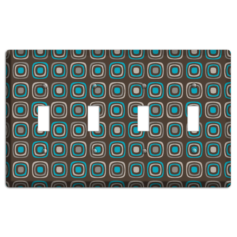 Brown and Blue Rounded Squares 4 Toggle Wallplate