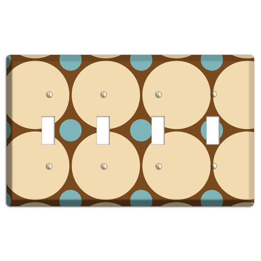 Brown with Beige and Dusty Blue Multi Tiled Large Dots 4 Toggle Wallplate