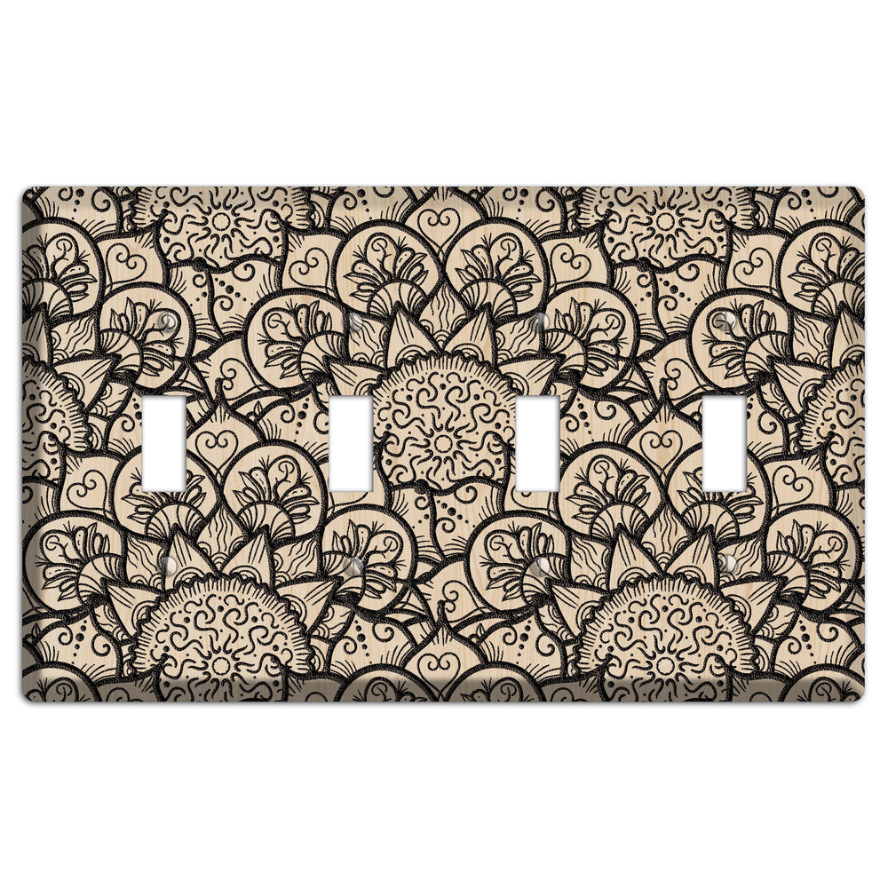 Mandala Black and White Style N Wood Lasered 4 Toggle Wallplate