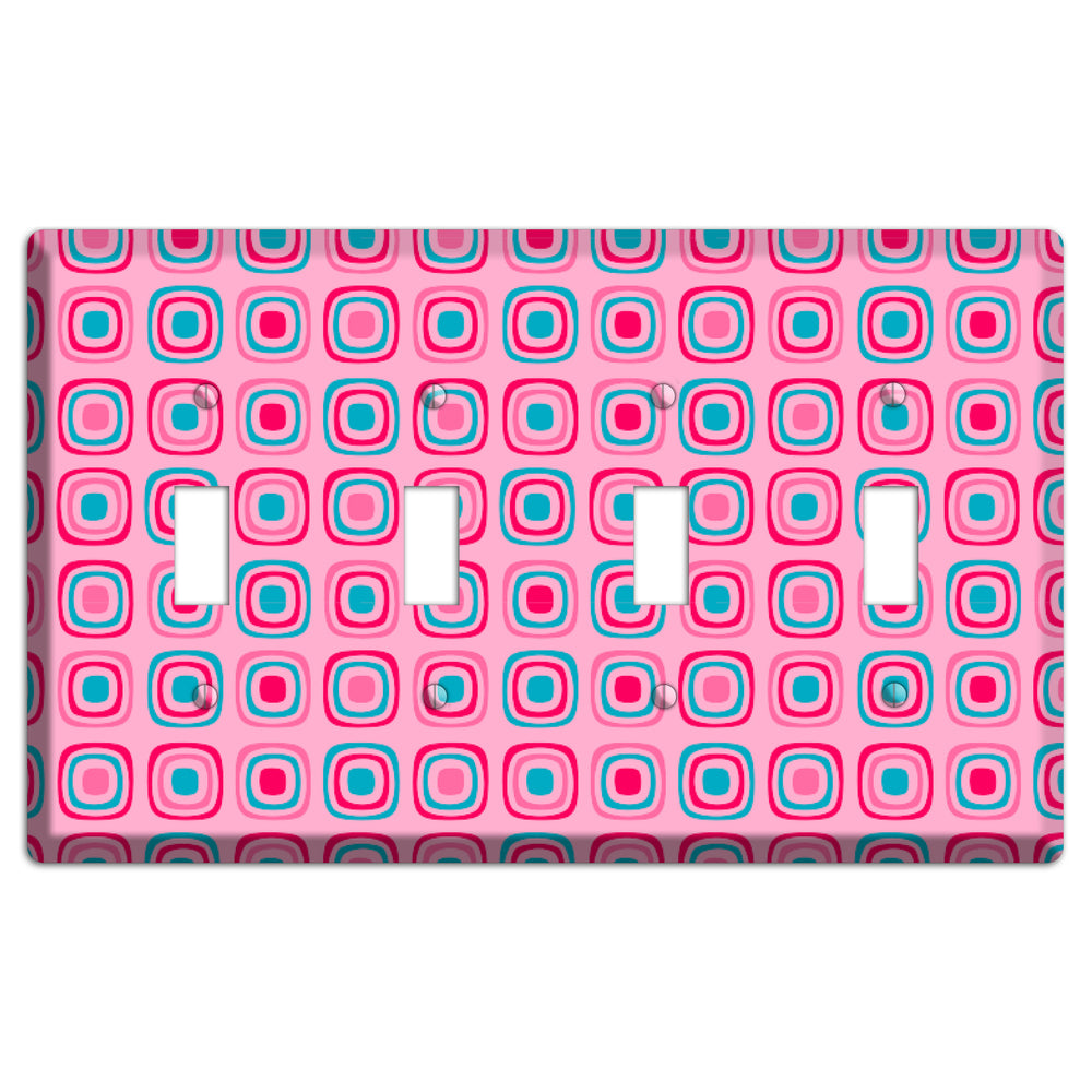 Pink and Blue Rounded Squares 4 Toggle Wallplate