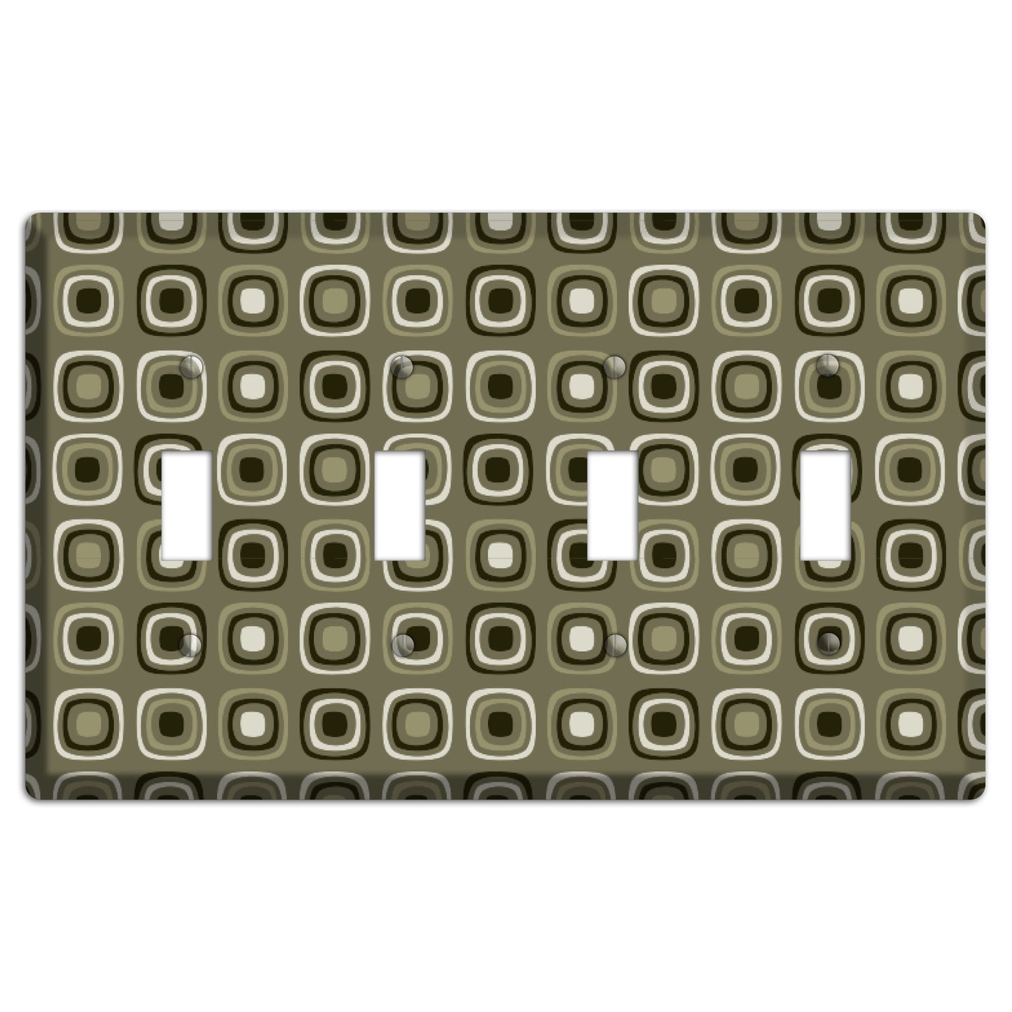 Multi Olive and Brown Retro Squares 4 Toggle Wallplate