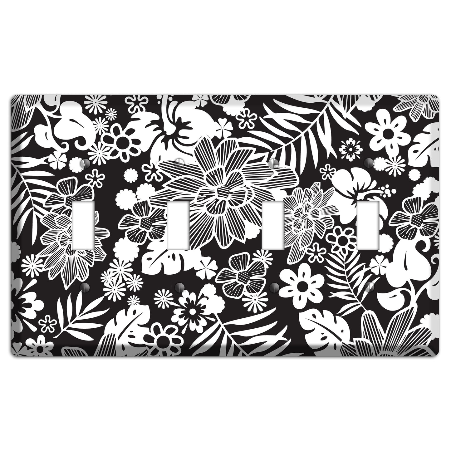 Black with White Tropical 4 Toggle Wallplate