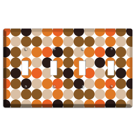 Orange Brown Black Beige Tiled Dots 4 Toggle Wallplate