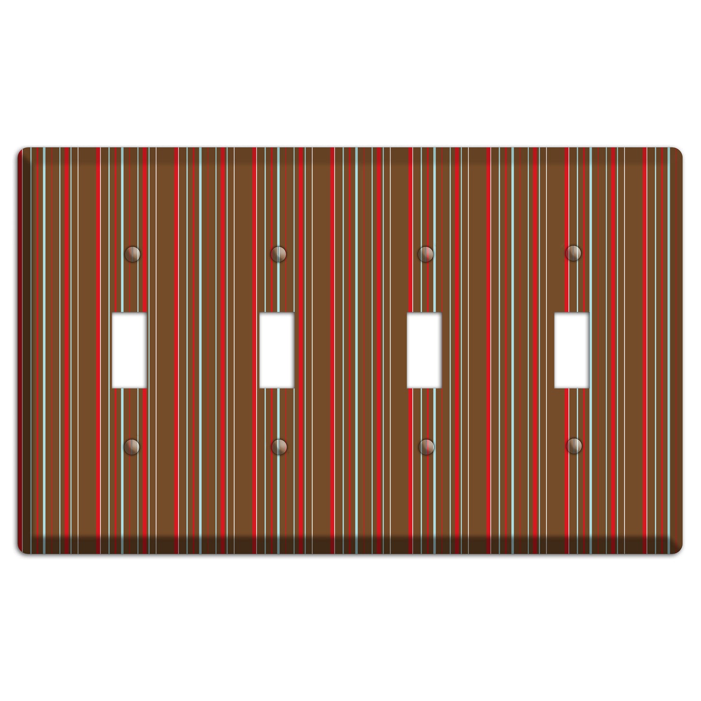 Brown Red and Dusty Blue Vertical Stripes 4 Toggle Wallplate