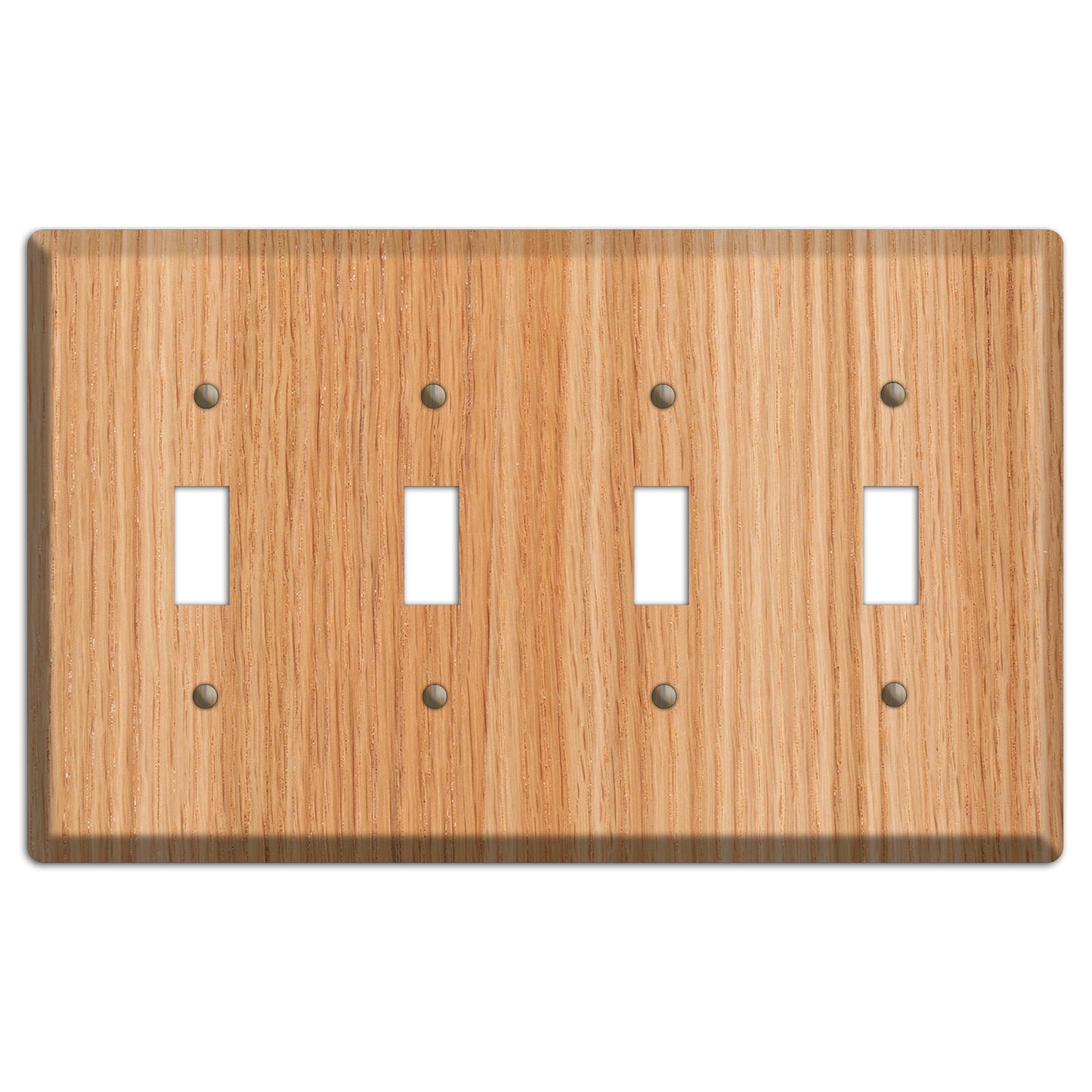 Unfinished Red Oak Wood Four Toggle Switchplate