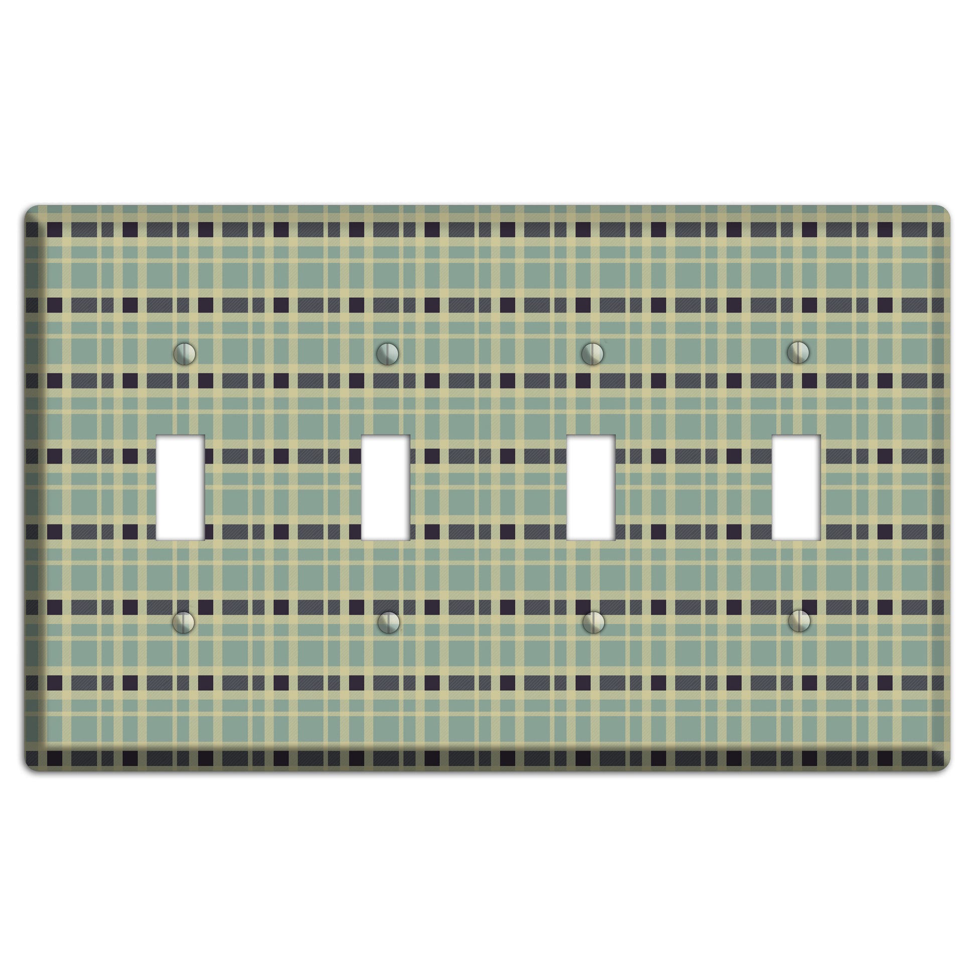 Sage and Black Plaid 4 Toggle Wallplate