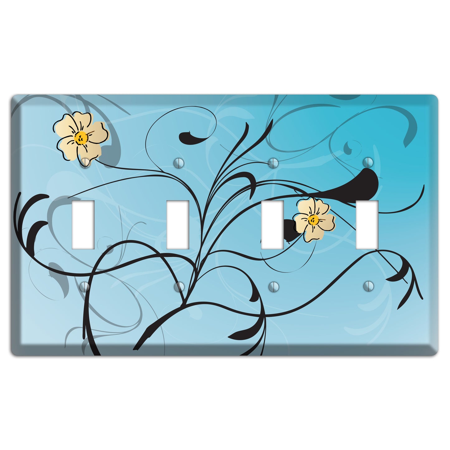 Blue Flower with Swirl 4 Toggle Wallplate