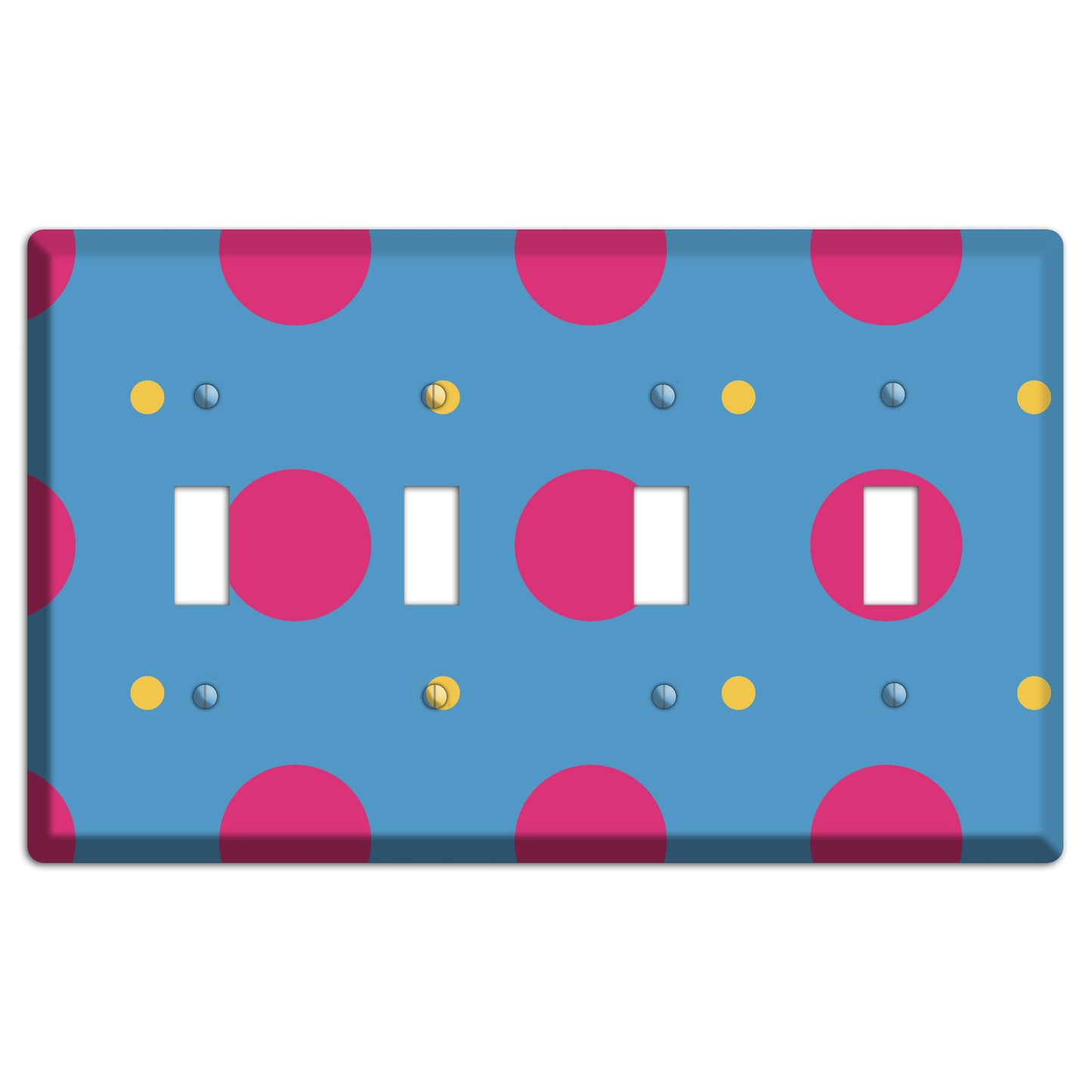Blue with Pink and Yellow Multi Tiled Medium Dots 4 Toggle Wallplate