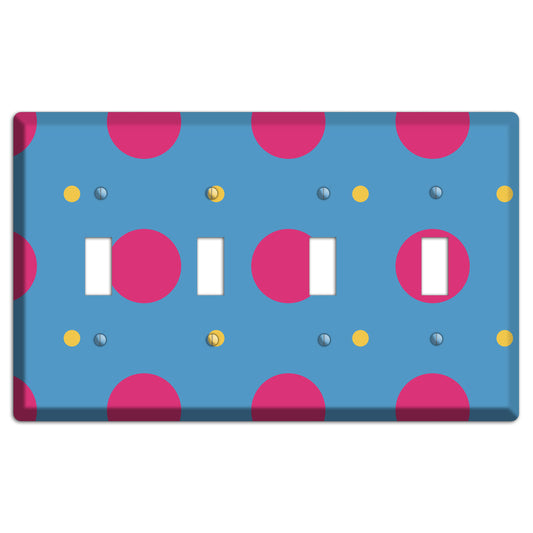 Blue with Pink and Yellow Multi Tiled Medium Dots 4 Toggle Wallplate
