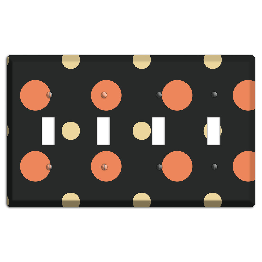 Black with Coral and Beige Multi Medium Polka Dots 4 Toggle Wallplate