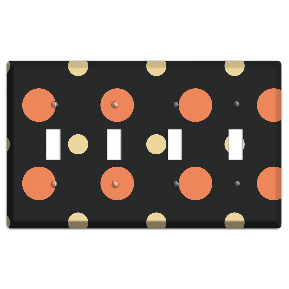 Black with Coral and Beige Multi Medium Polka Dots 4 Toggle Wallplate