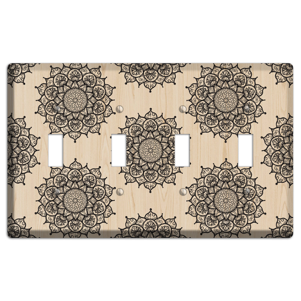 Mandala Black and White Style S Wood Lasered 4 Toggle Wallplate