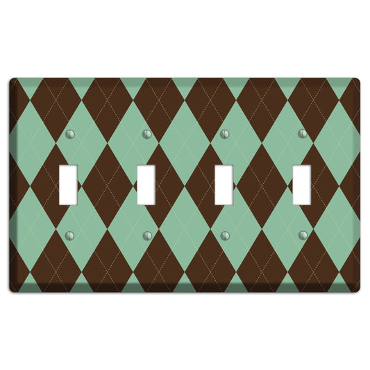 Green and Brown Argyle 4 Toggle Wallplate