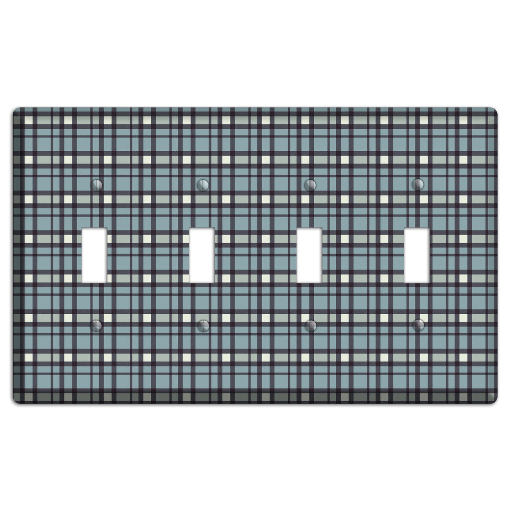 Dusty Blue Plaid 4 Toggle Wallplate