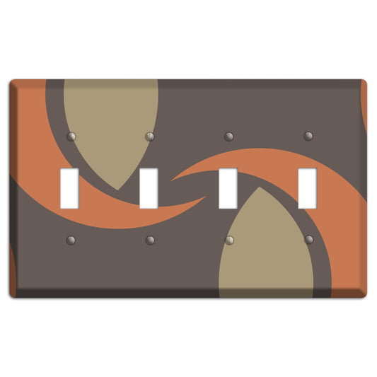Grey Beige and Orange Abstract 4 Toggle Wallplate