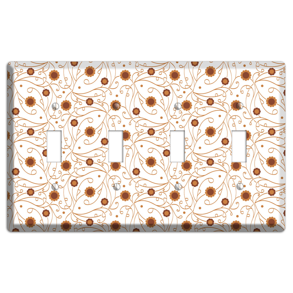 White Vine Floral 4 Toggle Wallplate