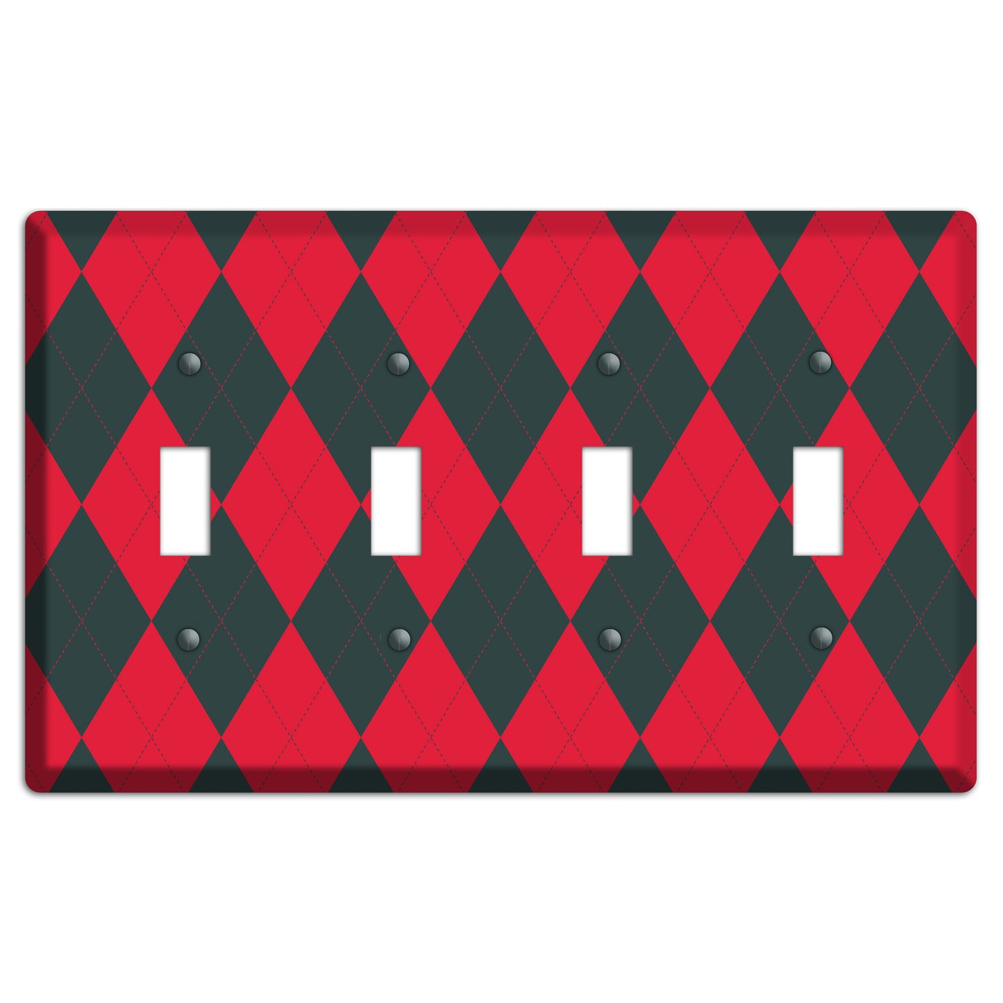 Red and Black Argyle 4 Toggle Wallplate