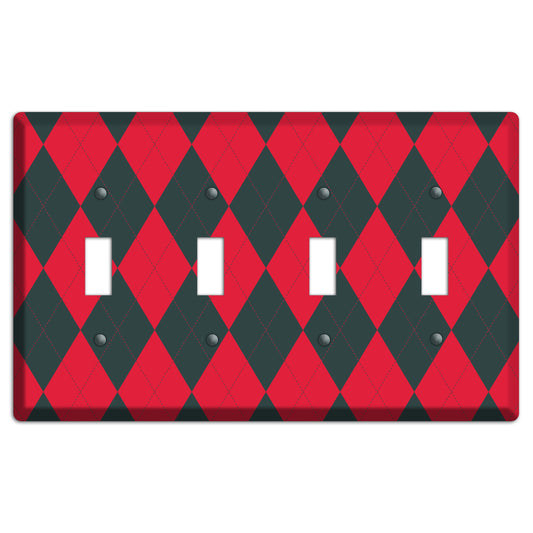 Red and Black Argyle 4 Toggle Wallplate