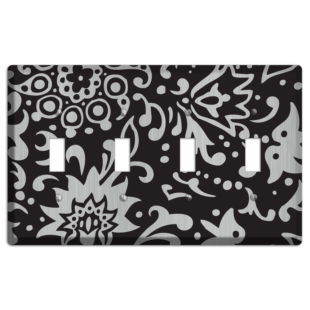 Black Boteh Stainless Steel 4 Toggle Wallplate