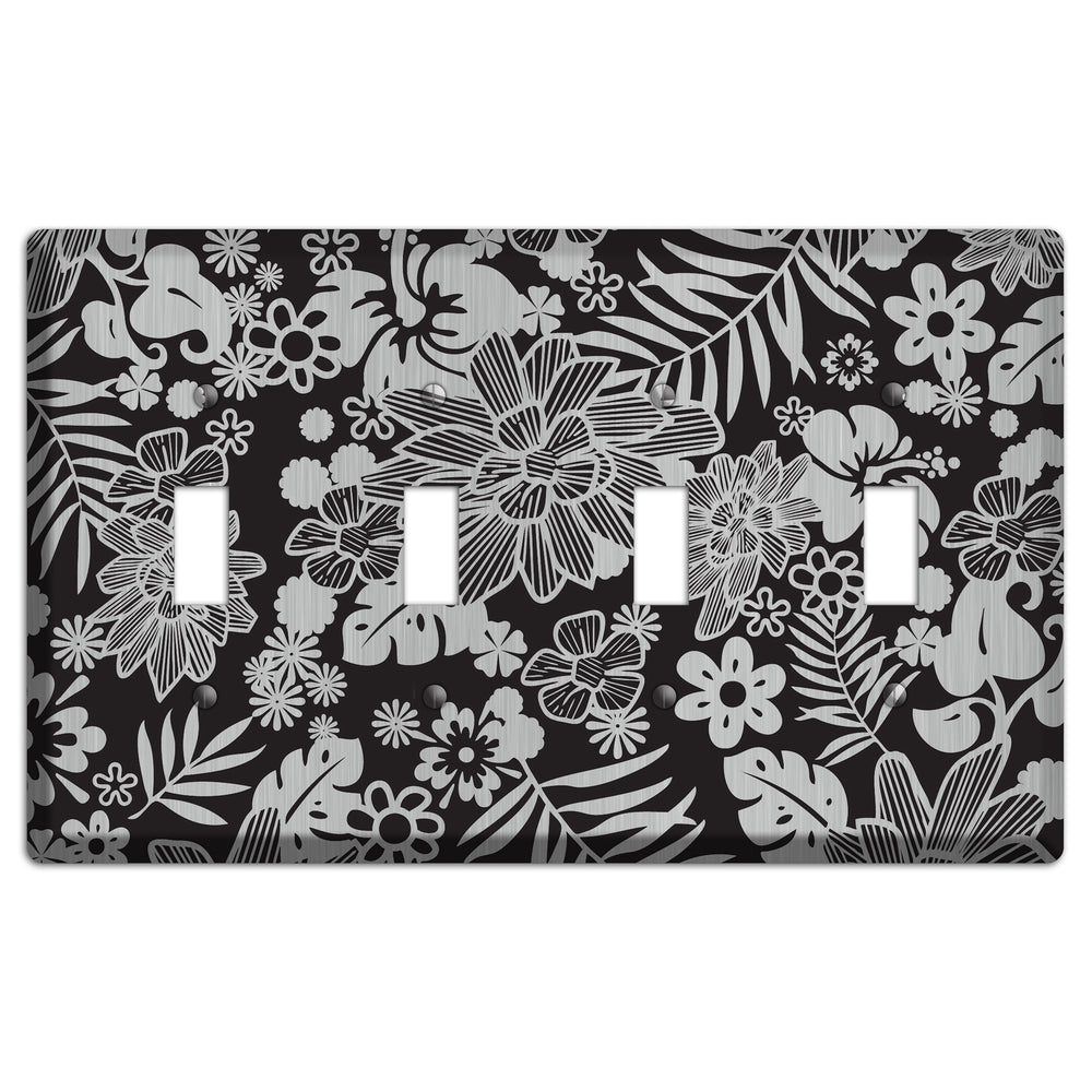 Black with Stainless Steel Tropical 4 Toggle Wallplate