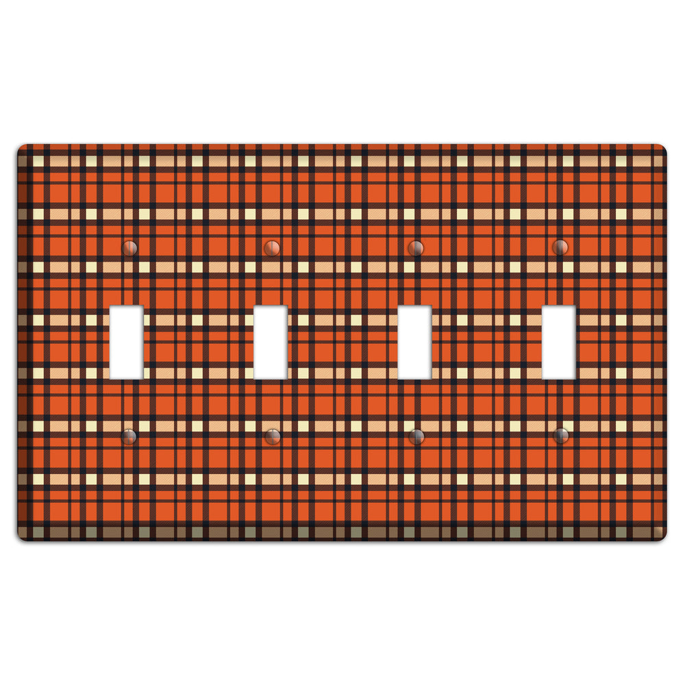 Orange Plaid 4 Toggle Wallplate