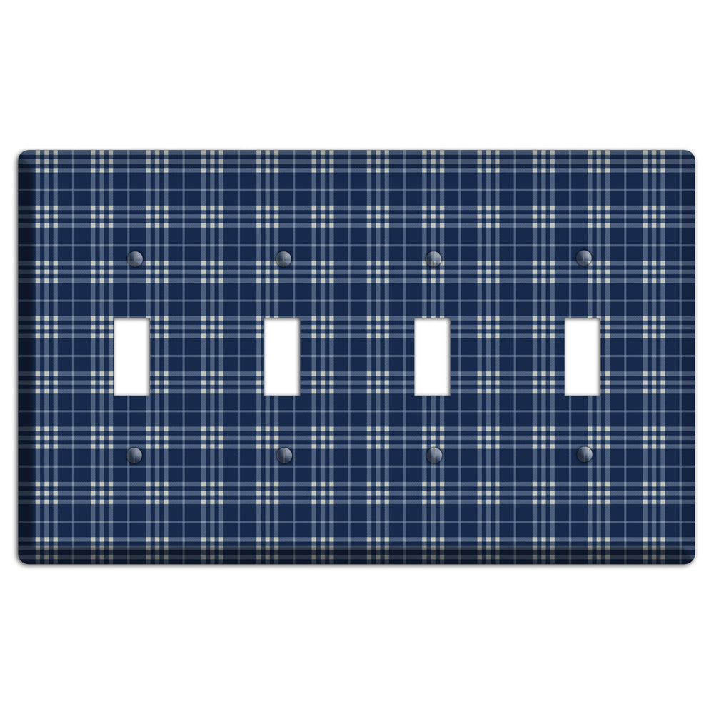 Blue and White Plaid 4 Toggle Wallplate