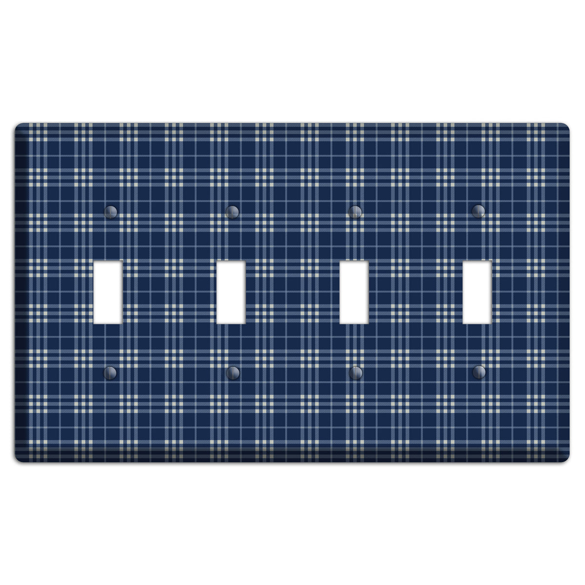 Blue and White Plaid 4 Toggle Wallplate
