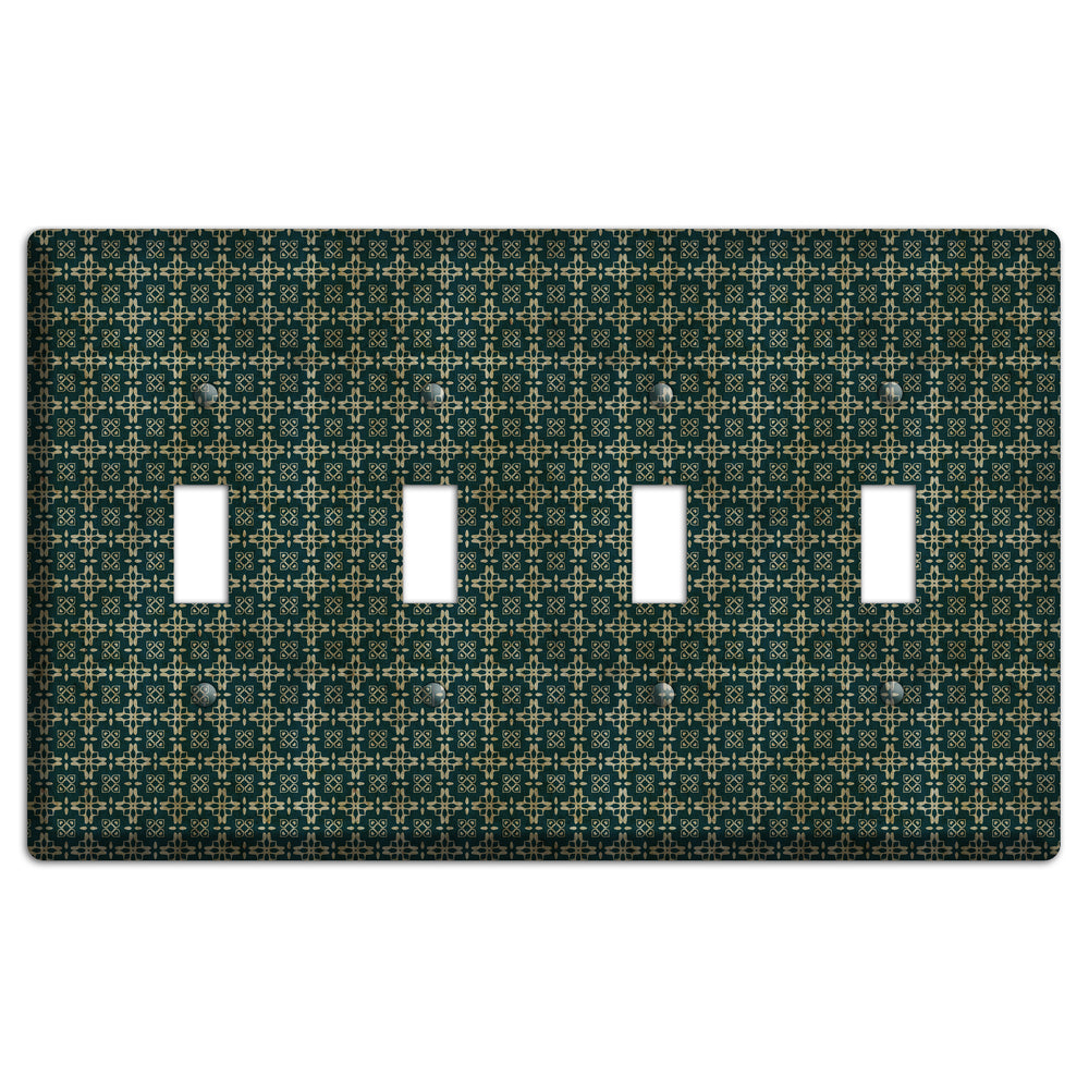 Dark Green Grunge Arabesque 4 Toggle Wallplate