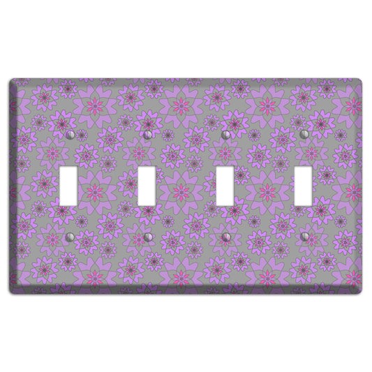 Grey with Purple Retro Suzani 4 Toggle Wallplate