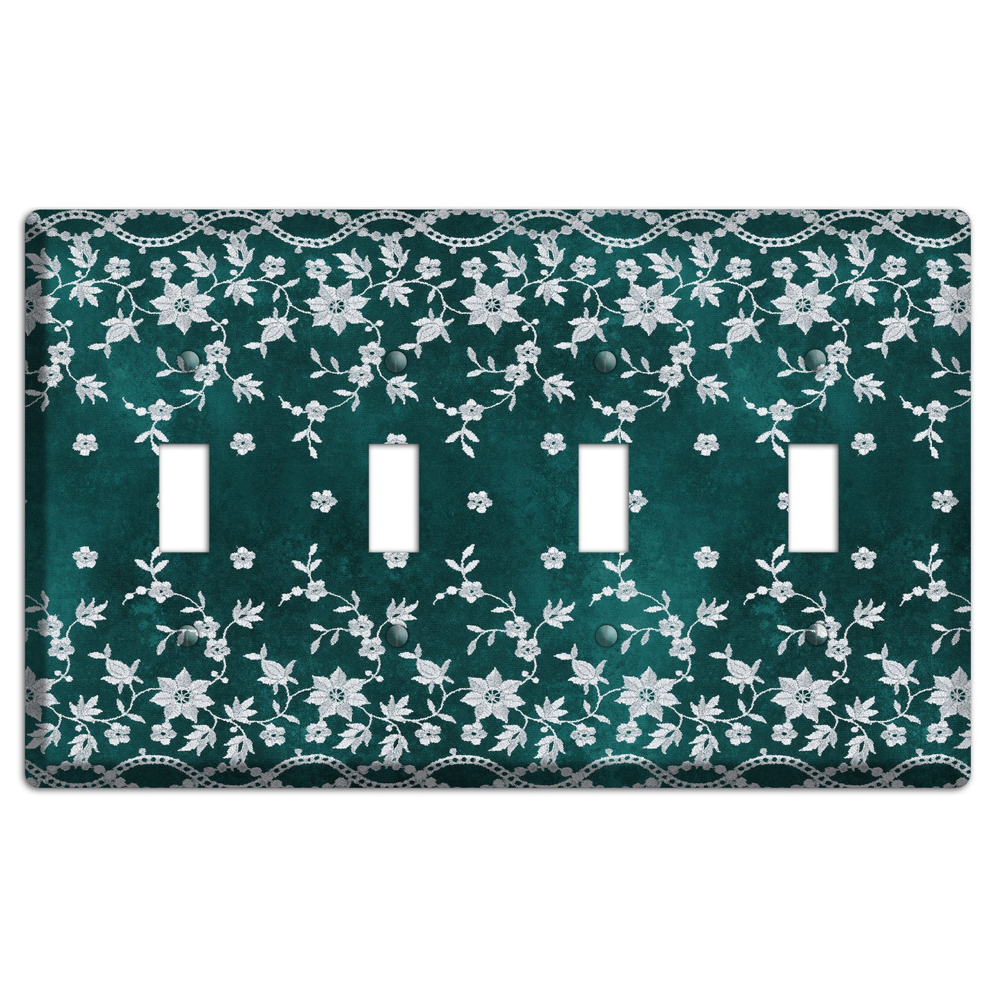 Embroidered Floral Teal 4 Toggle Wallplate