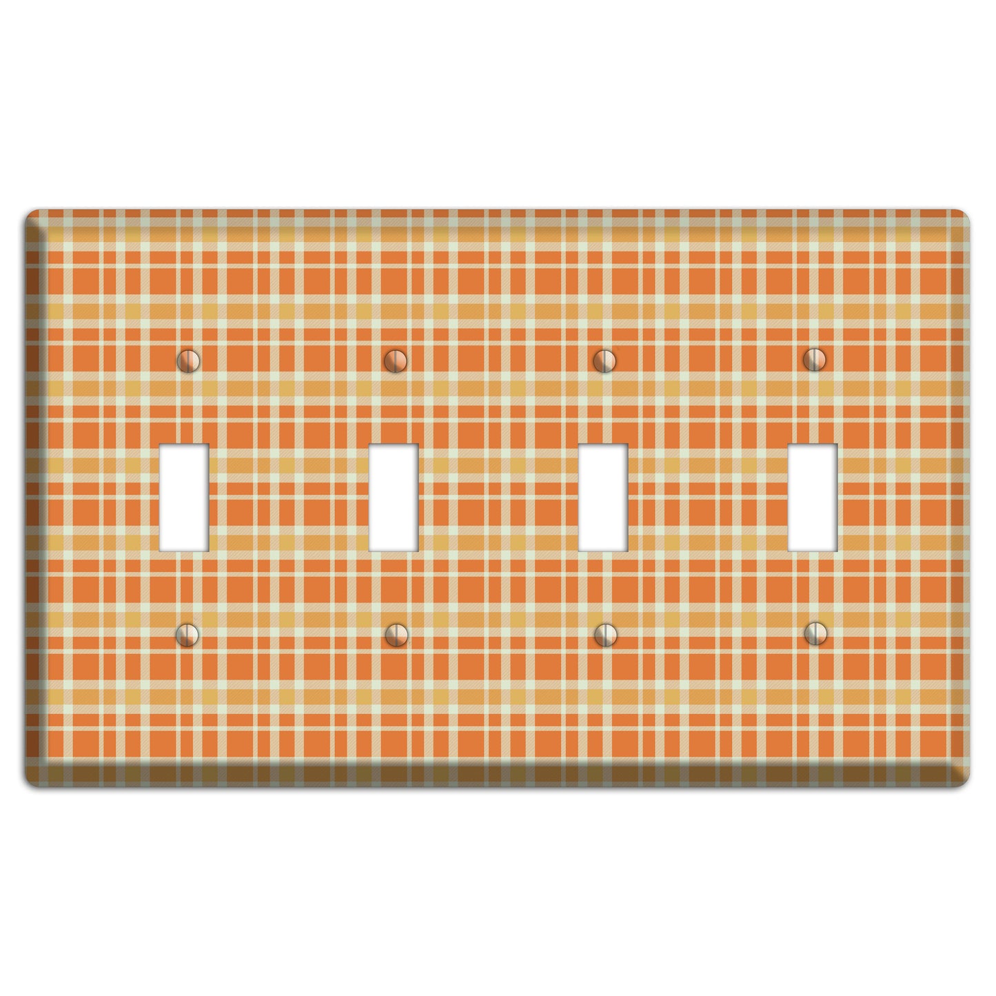Orange and Beige Plaid 4 Toggle Wallplate