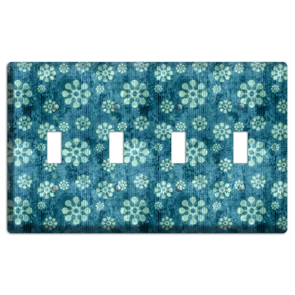 Turquoise Grunge Floral 4 Toggle Wallplate