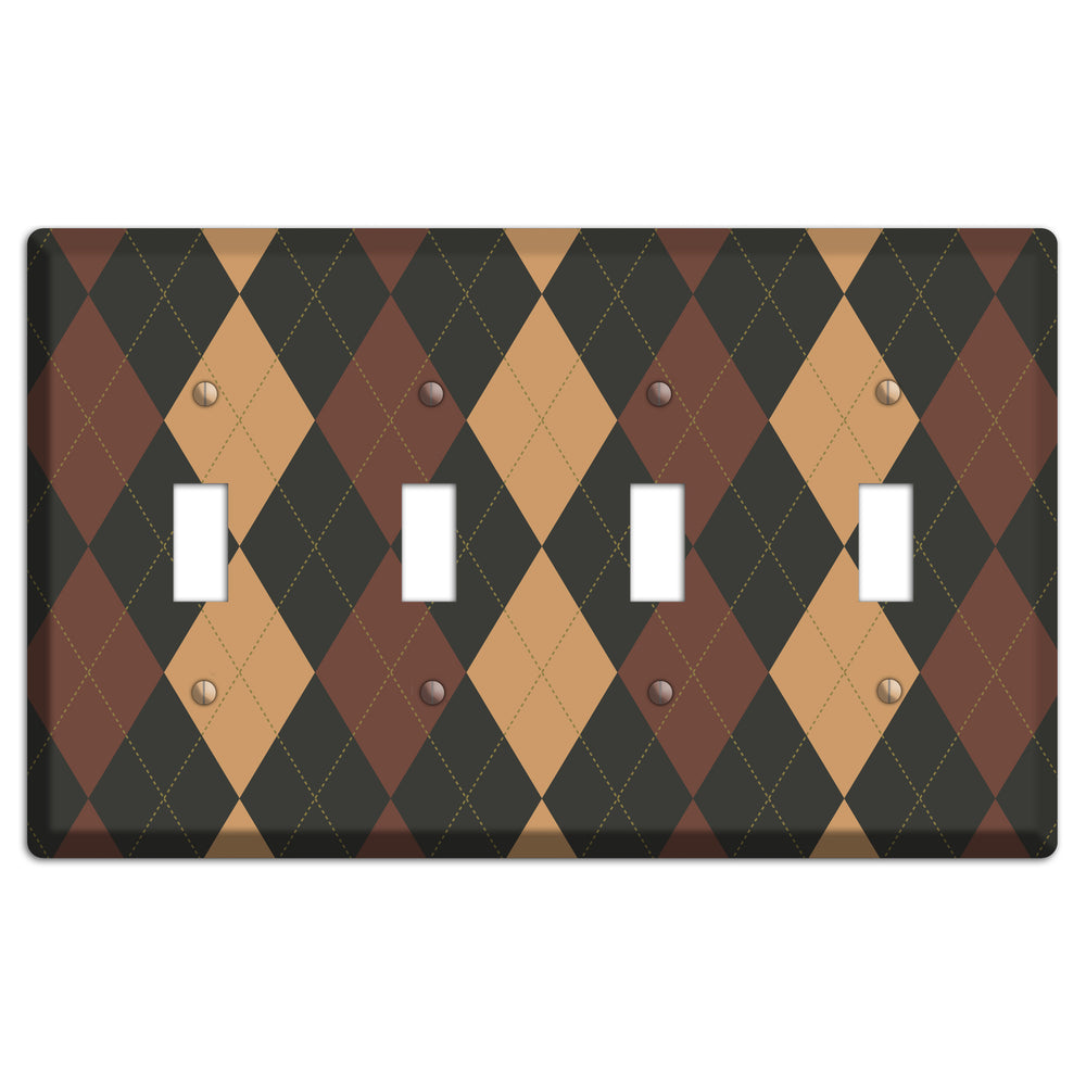 Maroon and Tan Argyle 4 Toggle Wallplate