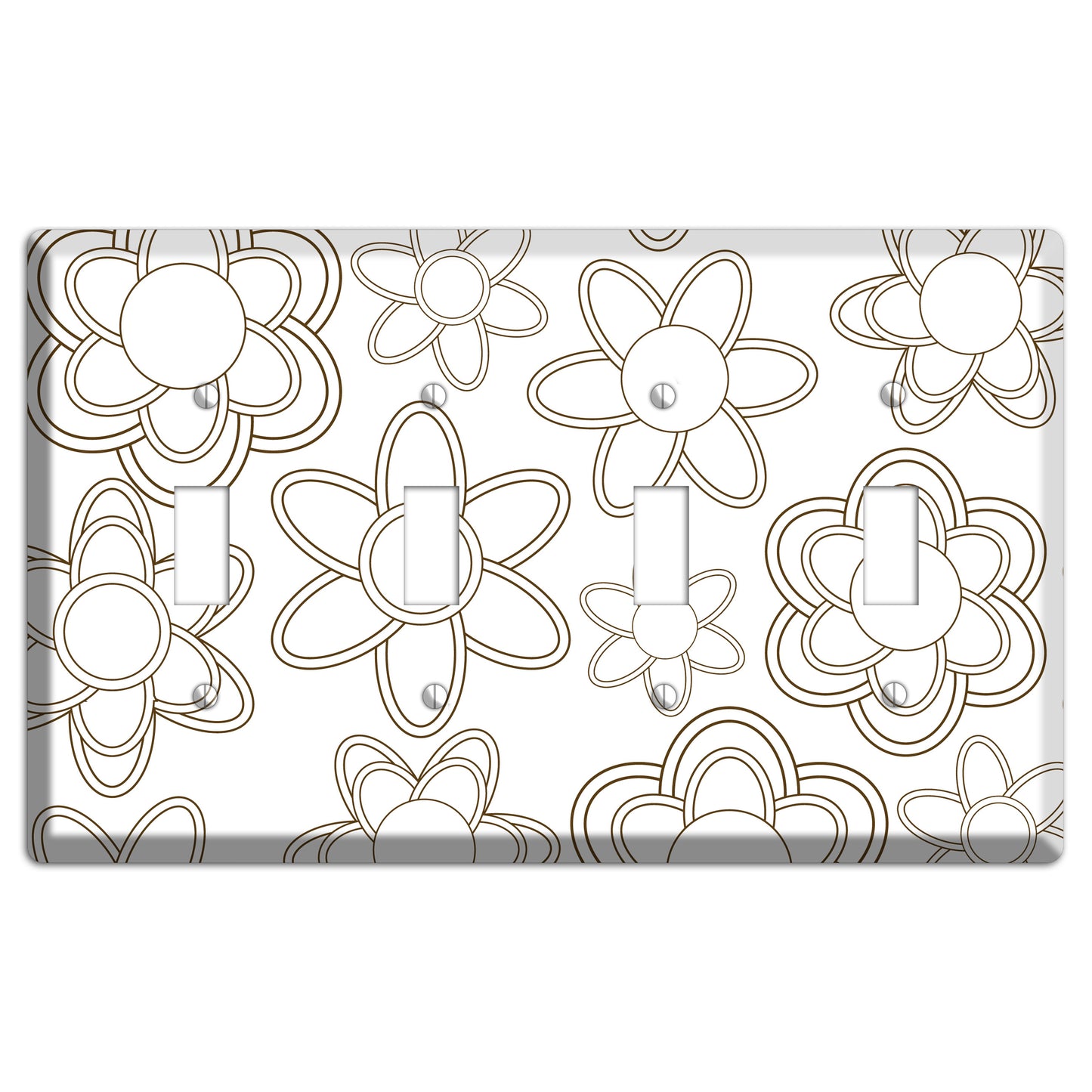 White with Retro Floral Contour 4 Toggle Wallplate