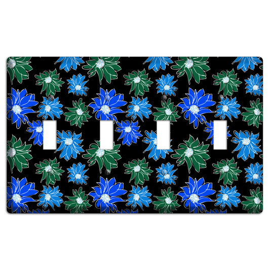 Blue and Green Flowers 4 Toggle Wallplate